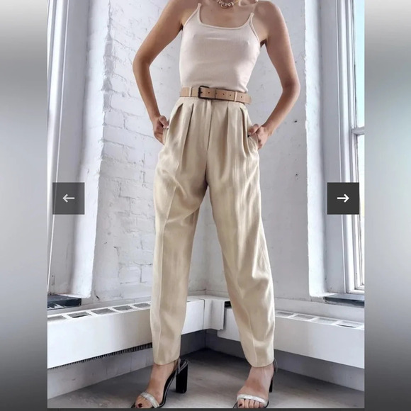 Nordstrom Preview Collection Tan sandwashed 100% silk trousers 10 - Picture 14 of 14